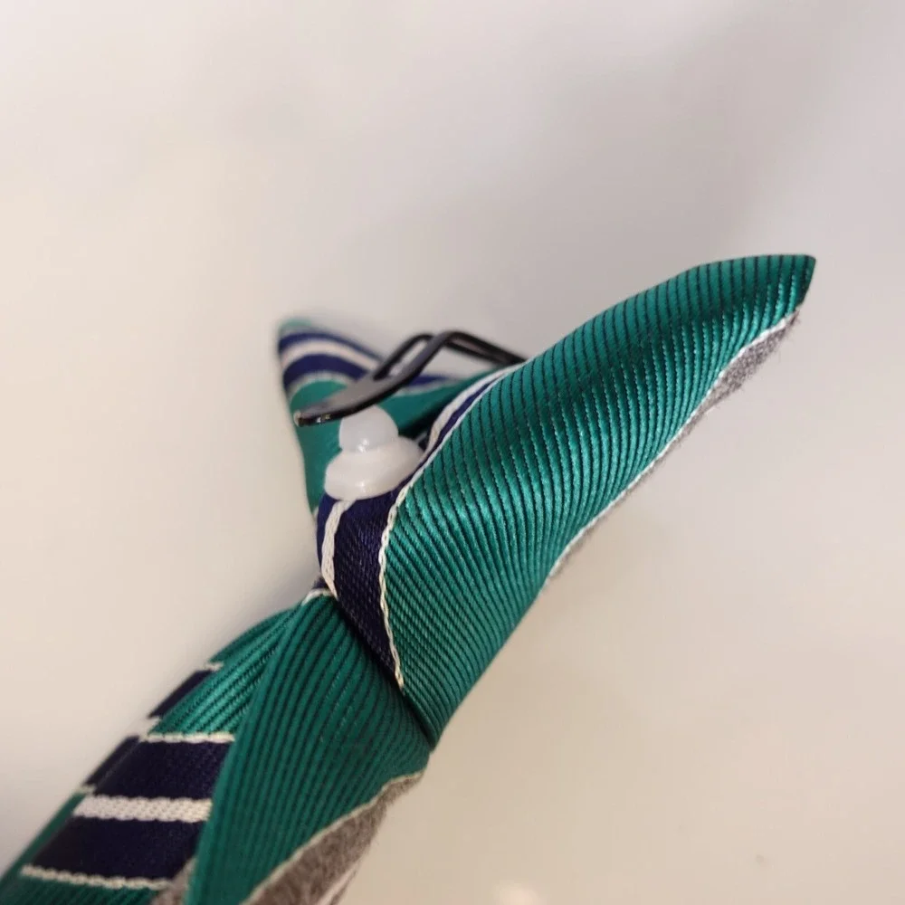 Skinny Tie Boy Green Repp Striped Regimental Dress Preppy Formal Clip On Necktie
